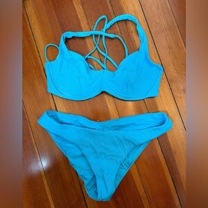 Billabong Turquoise Ribbed Bikini Set Underwire Top Size M